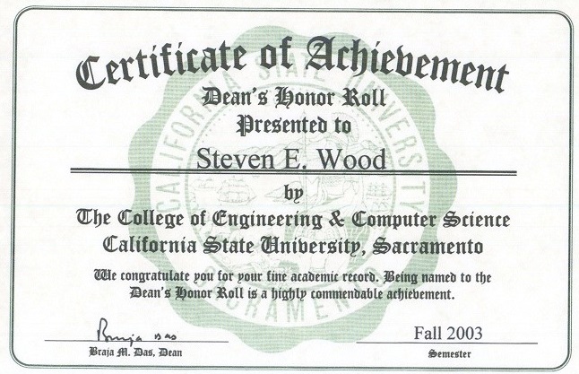Certificate Of Achievement Fall 2003