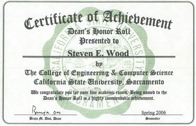 Certificate Of Achievement Spring 2006