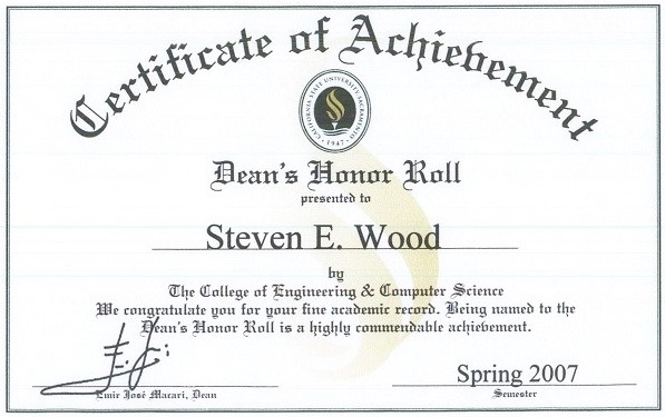 Certificate Of Achievement Spring 2007